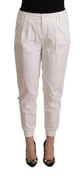 Met White Cotton Mid Waist Tapered Cropped Pants -   -  Met.