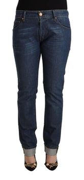 Acht Dark Blue Cotton Slim Fit Folded Hem Denim Jeans -   -  Acht.