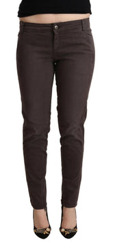 Ermanno Scervino Brown Cotton Low Waist Slim Fit Pants -   -  Ermanno Scervino.