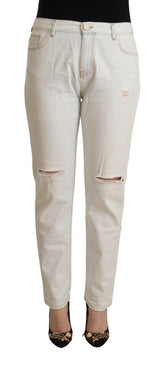 PINKO White Cotton Distressed Mid Waist Skinny Denim Jeans -   -  PINKO.
