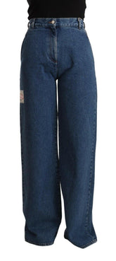 GCDS Blue Cotton High Waist Wide Leg Boot Cut Denim Jeans -   -  GCDS.