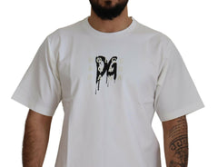 Dolce & Gabbana White Logo Print Cotton Crewneck T-shirt - - Dolce & Gabbana.