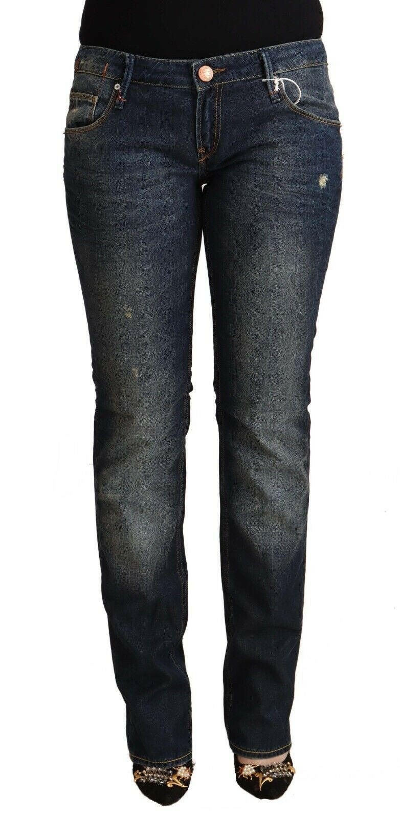Acht Blue Washed Cotton Low Waist Skinny Denim Jeans -   -  Acht.
