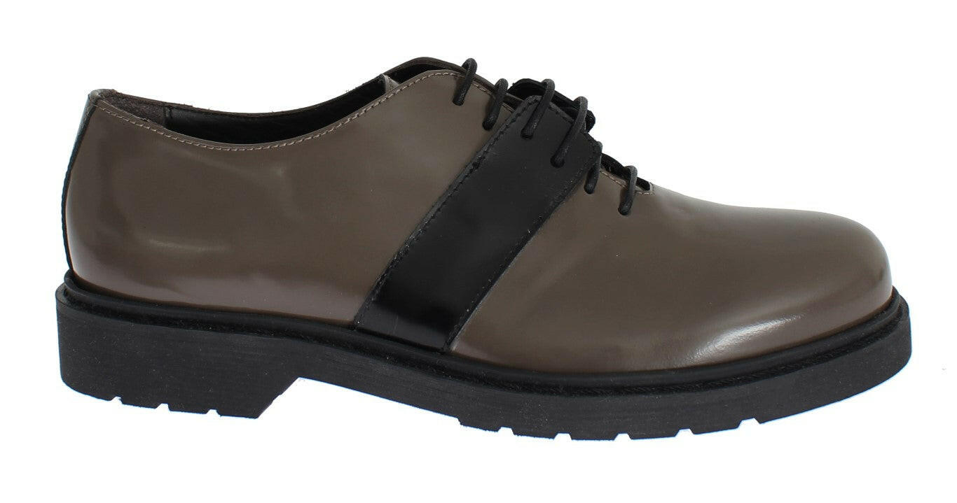 AI_ Gray Brown Leather Laceups Shoes -   -  AI_.