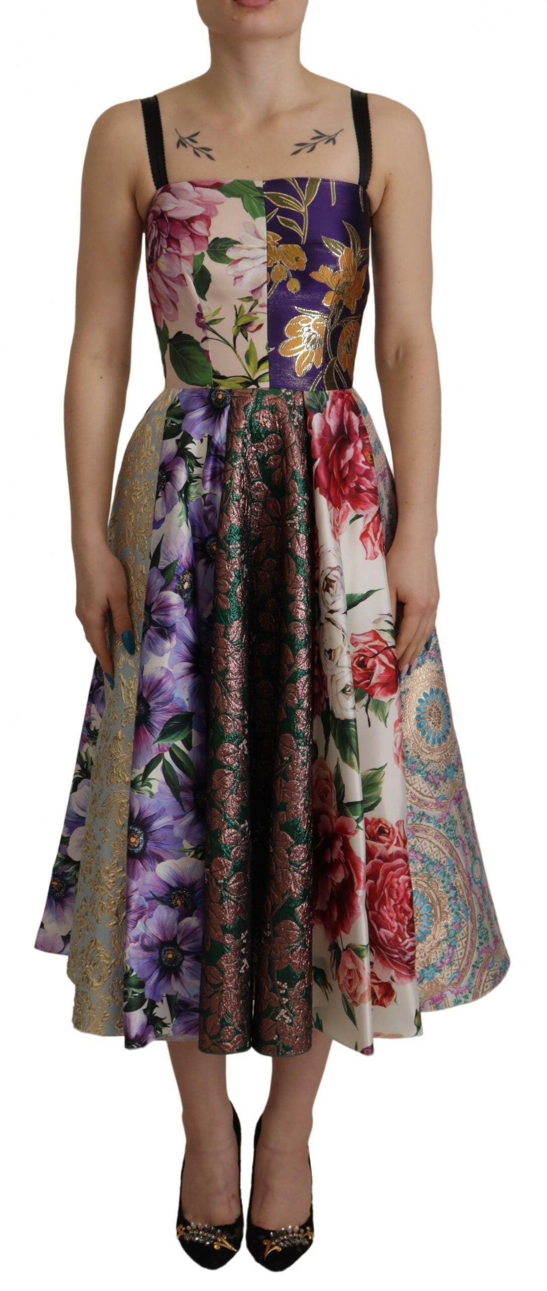 Dolce & Gabbana Dress Midi Patchwork Floral Jaquard Silk -   -  Dolce & Gabbana.