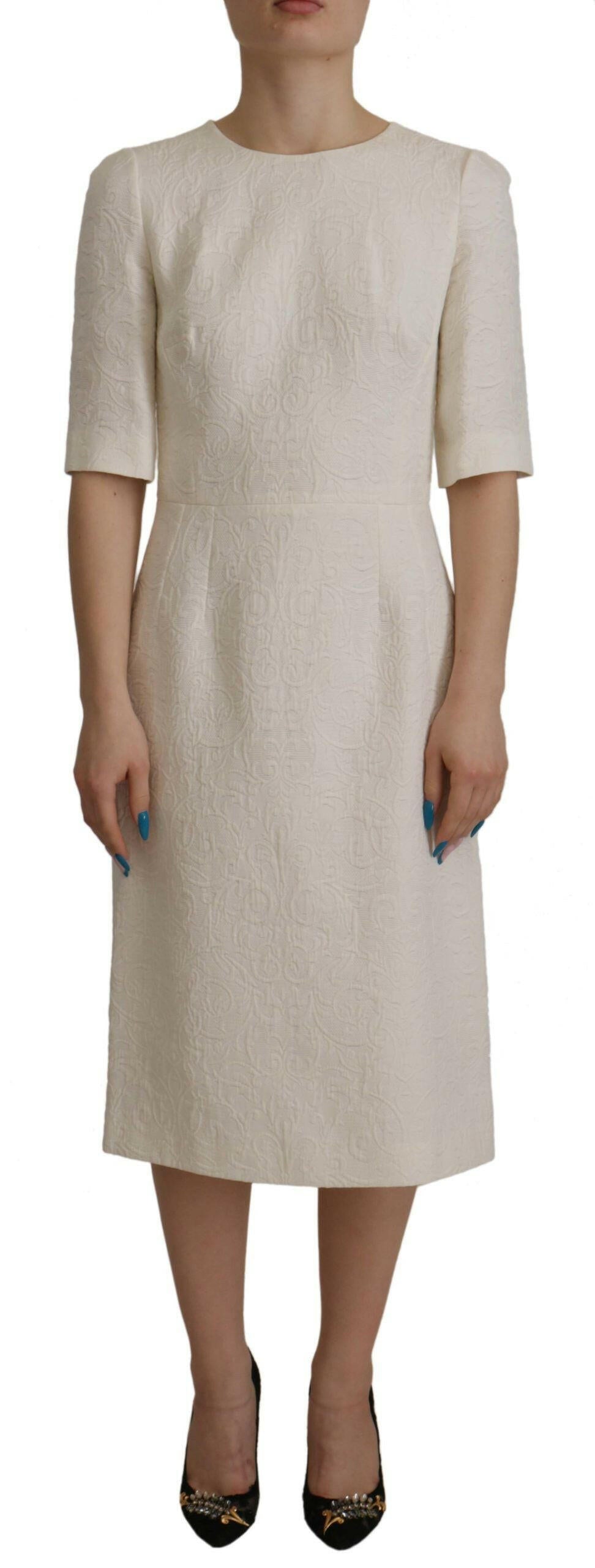 Dolce & Gabbana White Jaquard Midi Floral Sheath Brocade Dress -   -  Dolce & Gabbana.