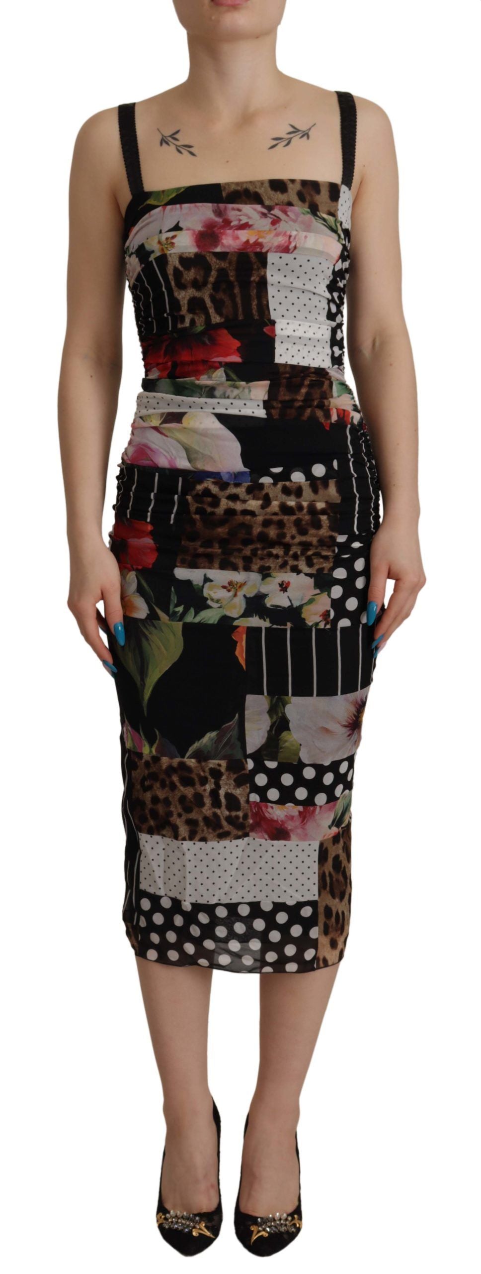 Dolce & Gabbana Multicolor Pachwork Midi Floral Silk Leopard Bodycon Dress -   -  Dolce & Gabbana.