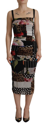 Dolce & Gabbana Multicolor Pachwork Midi Floral Silk Leopard Bodycon Dress -   -  Dolce & Gabbana.
