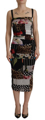 Dolce & Gabbana Multicolor Pachwork Midi Floral Silk Leopard Bodycon Dress -   -  Dolce & Gabbana.