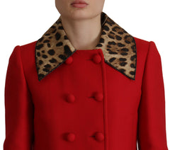 Dolce & Gabbana Red Leopard Wool Trenchcoat Jacket -   -  Dolce & Gabbana.