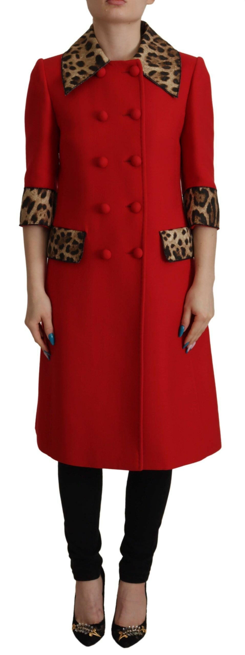 Dolce & Gabbana Red Leopard Wool Trenchcoat Jacket -   -  Dolce & Gabbana.
