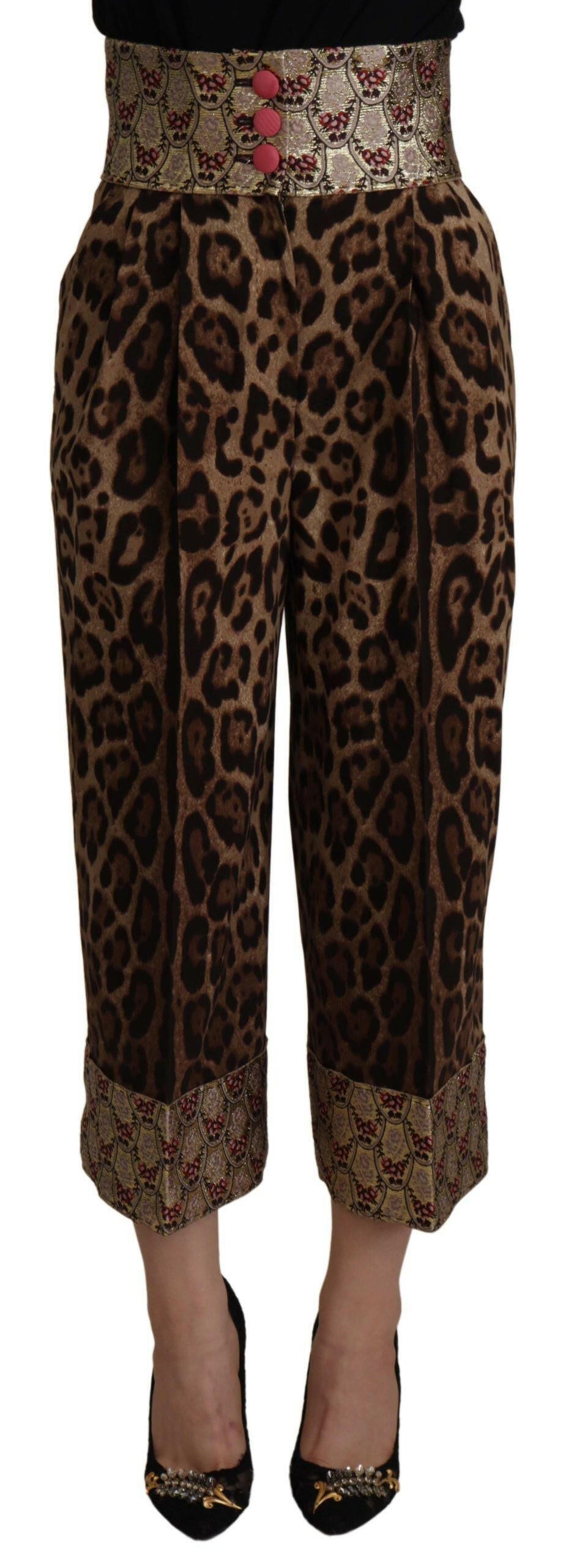 Dolce & Gabbana Brown Leopard Gold Jacquard High Waist Pants -   -  Dolce & Gabbana.