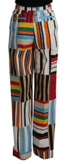 Dolce & Gabbana Multicolor Striped High Waist Cotton Pants -   -  Dolce & Gabbana.