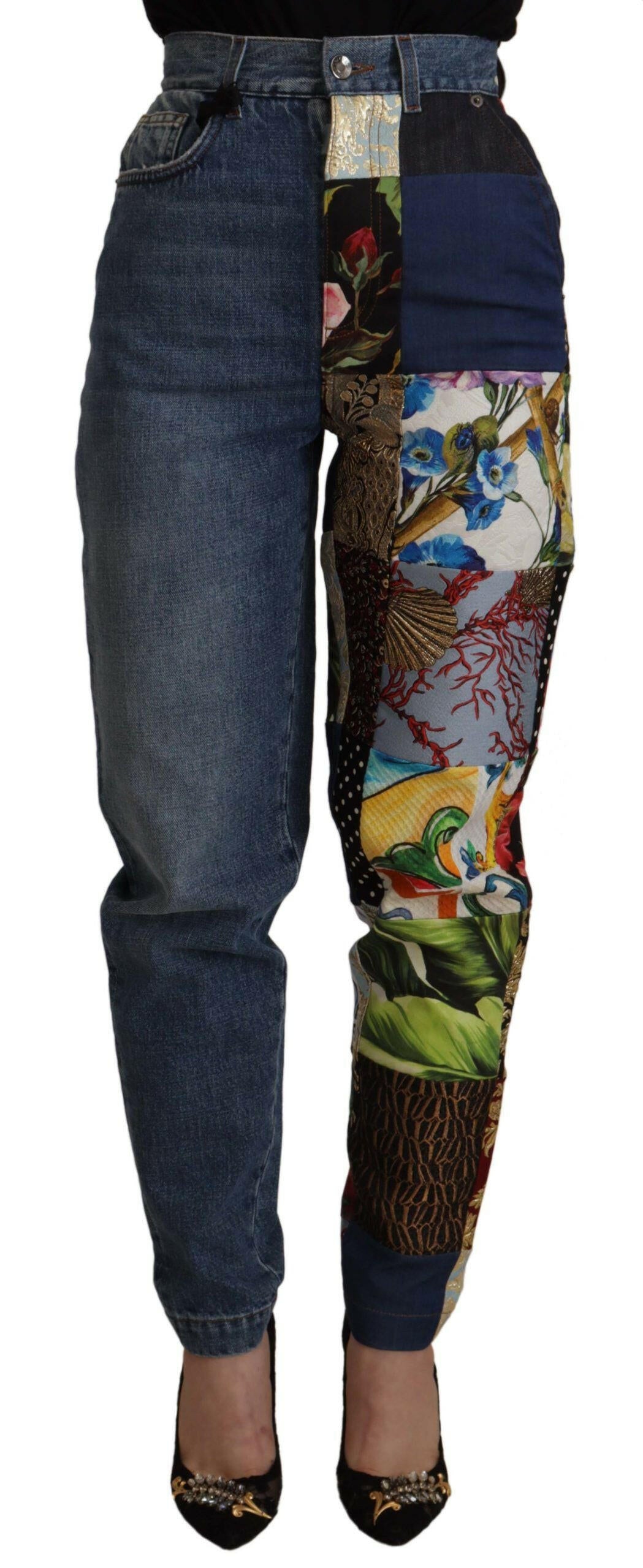 Dolce & Gabbana Blue Jeans Jacquard Majolica High Waist Pants -   -  Dolce & Gabbana.