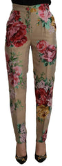 Dolce & Gabbana Beige Floral Dress Formal High Waist Pants -   -  Dolce & Gabbana.