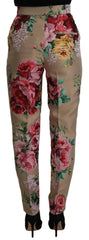 Dolce & Gabbana Beige Floral Dress Formal High Waist Pants -   -  Dolce & Gabbana.