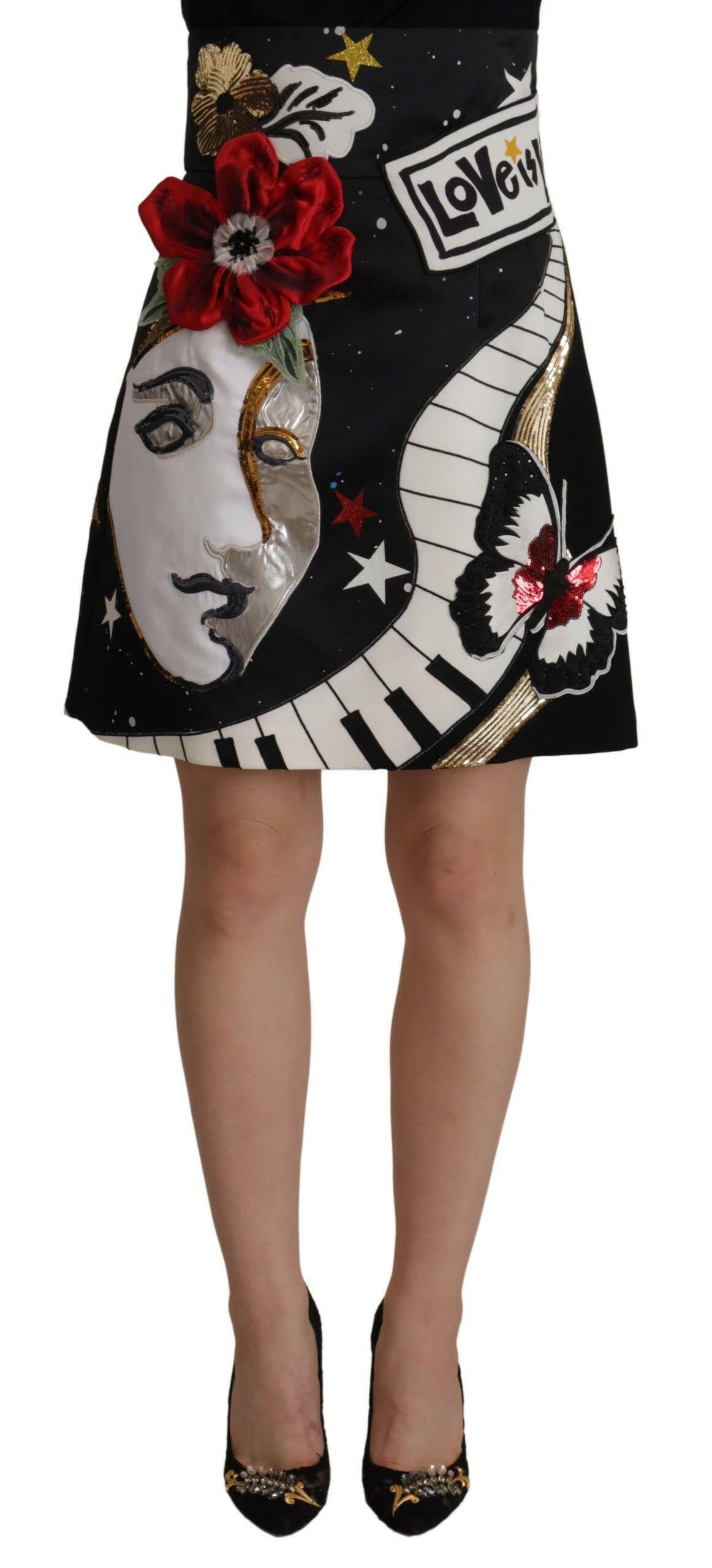Dolce & Gabbana Black Love Clock Sequined Piano Skirt -   -  Dolce & Gabbana.