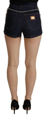 Dolce & Gabbana Blue Denim Stretch Crystal Hot Pants Shorts -   -  Dolce & Gabbana.