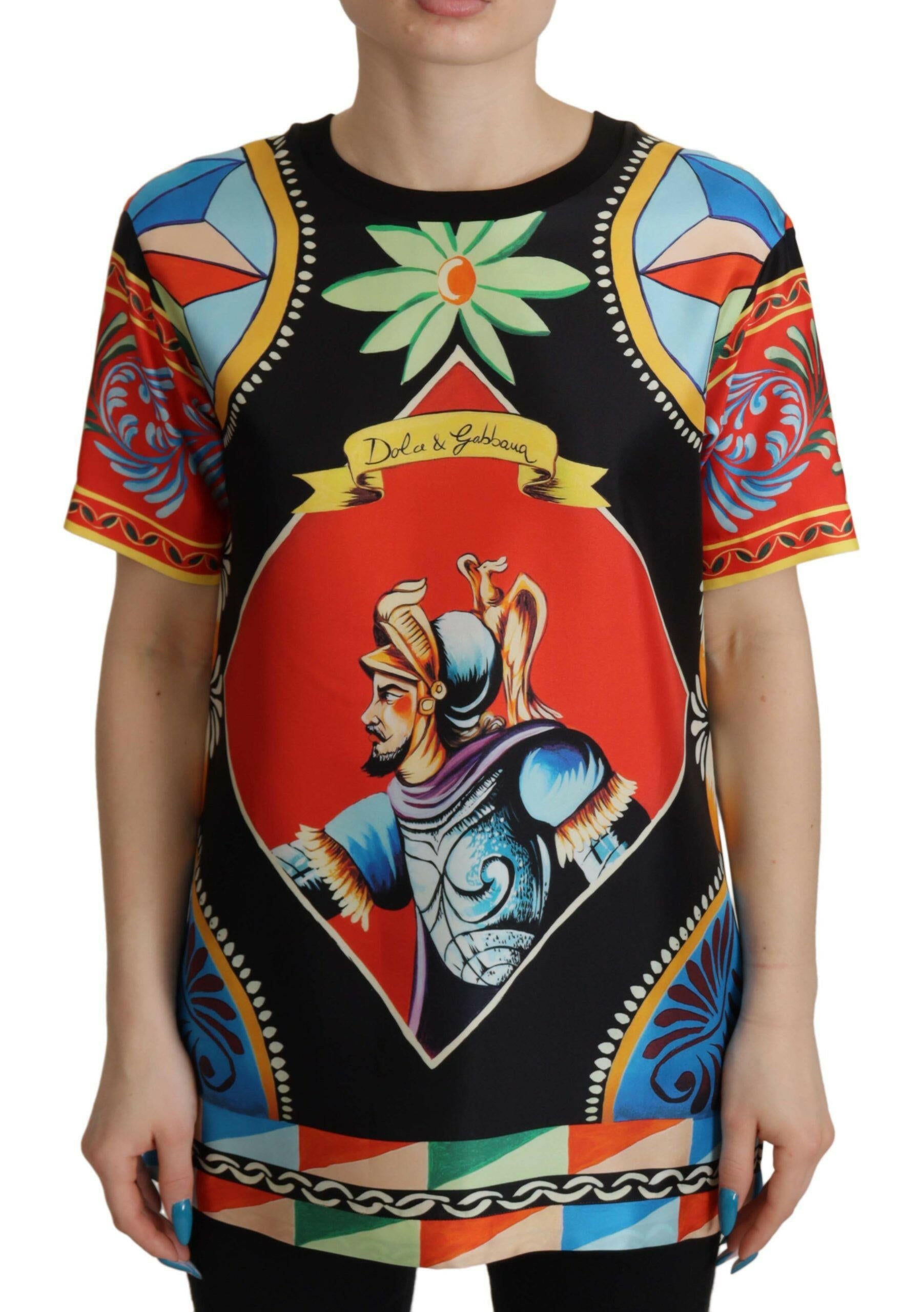 Dolce & Gabbana Multicolor Soldier Carretto Silk Top T-shirt - - Dolce & Gabbana.