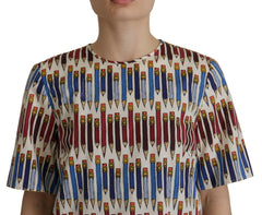Dolce & Gabbana White Pencil Print Cotton T-shirt Blouse -   -  Dolce & Gabbana.