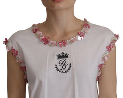 Dolce & Gabbana White DG Crown Floral Sequin T-shirt -   -  Dolce & Gabbana.