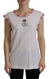 Dolce & Gabbana White DG Crown Floral Sequin T-shirt -   -  Dolce & Gabbana.