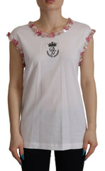 Dolce & Gabbana White DG Crown Floral Sequin T-shirt -   -  Dolce & Gabbana.