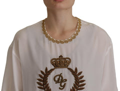 Dolce & Gabbana White Silk Gold DG Crown Crystal Blouse Top -   -  Dolce & Gabbana.