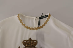 Dolce & Gabbana White Silk Gold DG Crown Crystal Blouse Top -   -  Dolce & Gabbana.