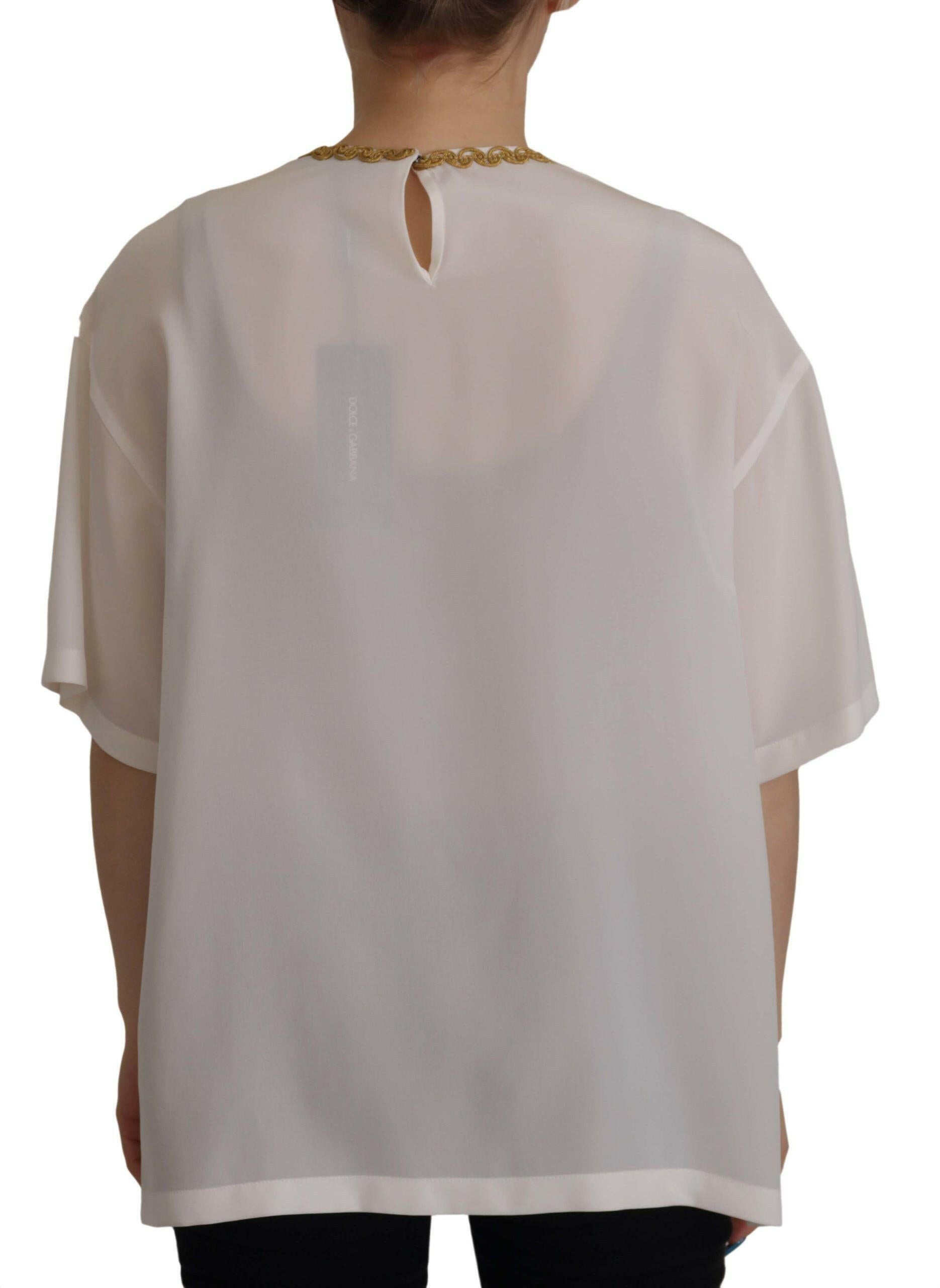 Dolce & Gabbana White Silk Gold DG Crown Crystal Blouse Top -   -  Dolce & Gabbana. Dolce & Gabbana White Silk Gold DG Crown Crystal Blouse Top -   -  Dolce & Gabbana.