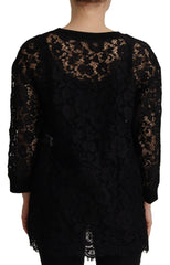 Dolce & Gabbana Black Floral Lace Pullover Sicily Blouse -   -  Dolce & Gabbana.