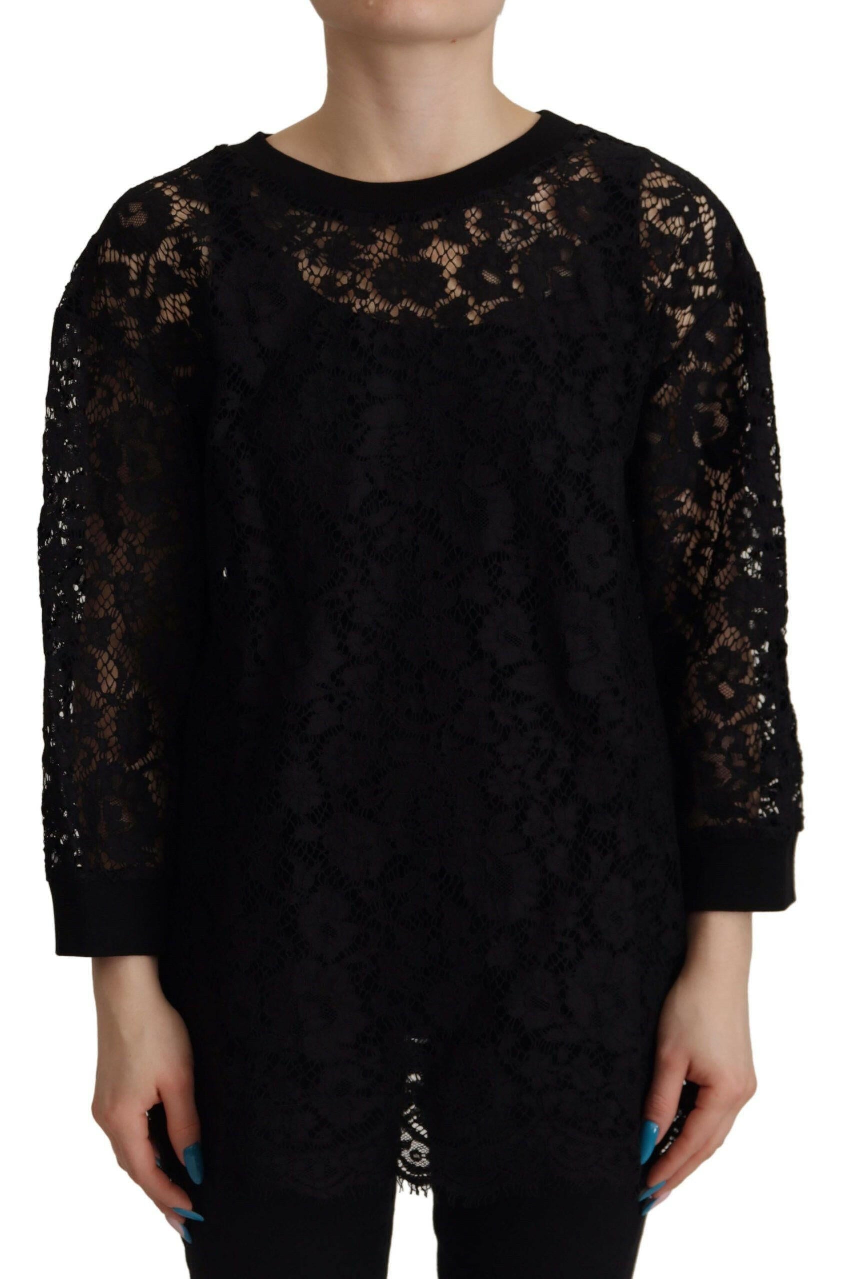 Dolce & Gabbana Black Floral Lace Pullover Sicily Blouse -   -  Dolce & Gabbana.
