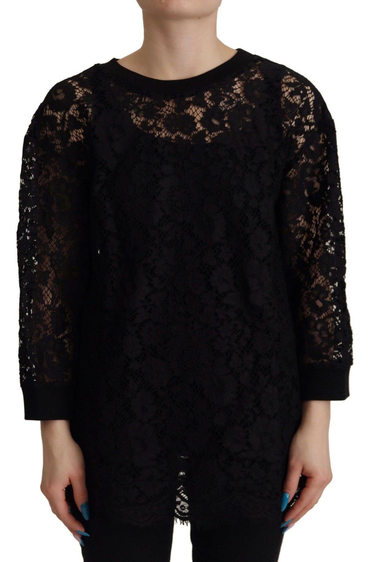 Dolce & Gabbana Black Floral Lace Pullover Sicily Blouse -   -  Dolce & Gabbana.