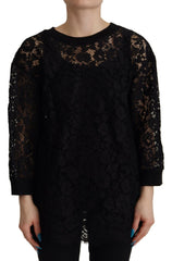 Dolce & Gabbana Black Floral Lace Pullover Sicily Blouse -   -  Dolce & Gabbana.