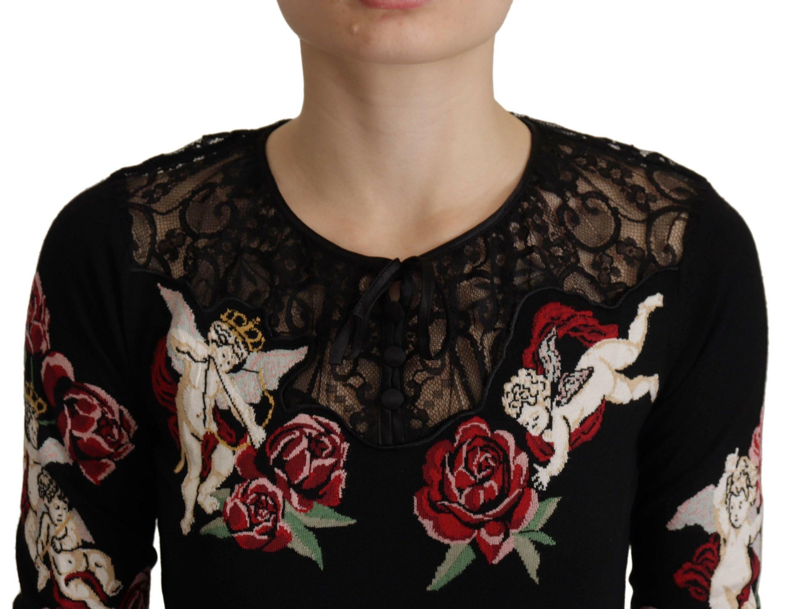 Dolce & Gabbana Black Lace Angel Roses Cardigan Sweater -   -  Dolce & Gabbana. Dolce & Gabbana Black Lace Angel Roses Cardigan Sweater -   -  Dolce & Gabbana.