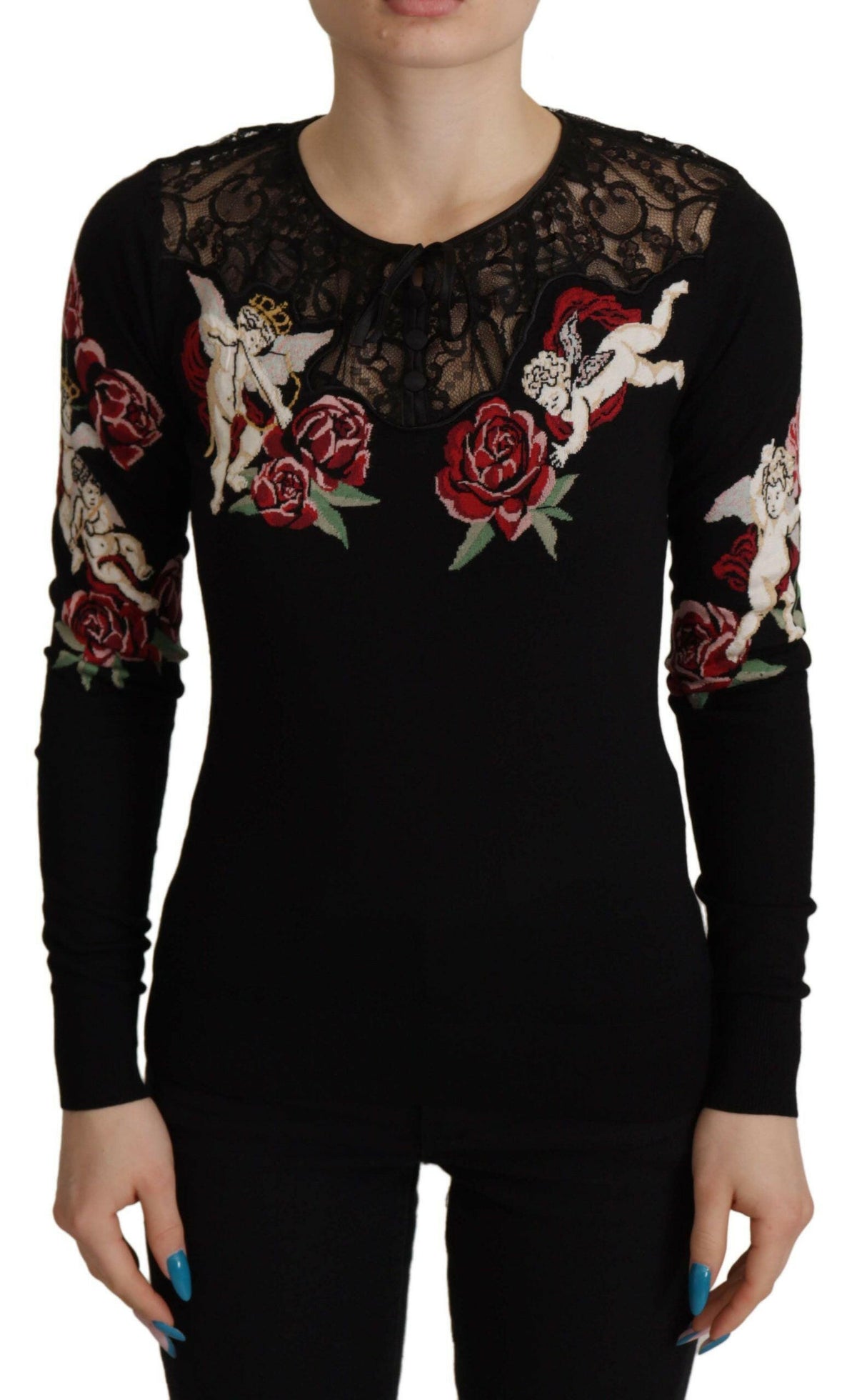 Dolce & Gabbana Black Lace Angel Roses Cardigan Sweater -   -  Dolce & Gabbana.