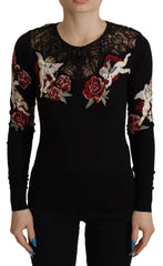 Dolce & Gabbana Black Lace Angel Roses Cardigan Sweater -   -  Dolce & Gabbana.