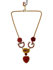 Dolce & Gabbana Gold Rose Love Crystal Charm Chain Necklace -   -  Dolce & Gabbana.