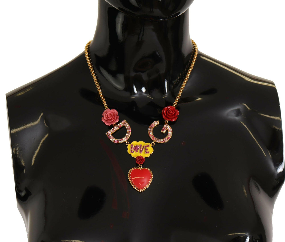 Dolce & Gabbana Gold Rose Love Crystal Charm Chain Necklace -   -  Dolce & Gabbana.