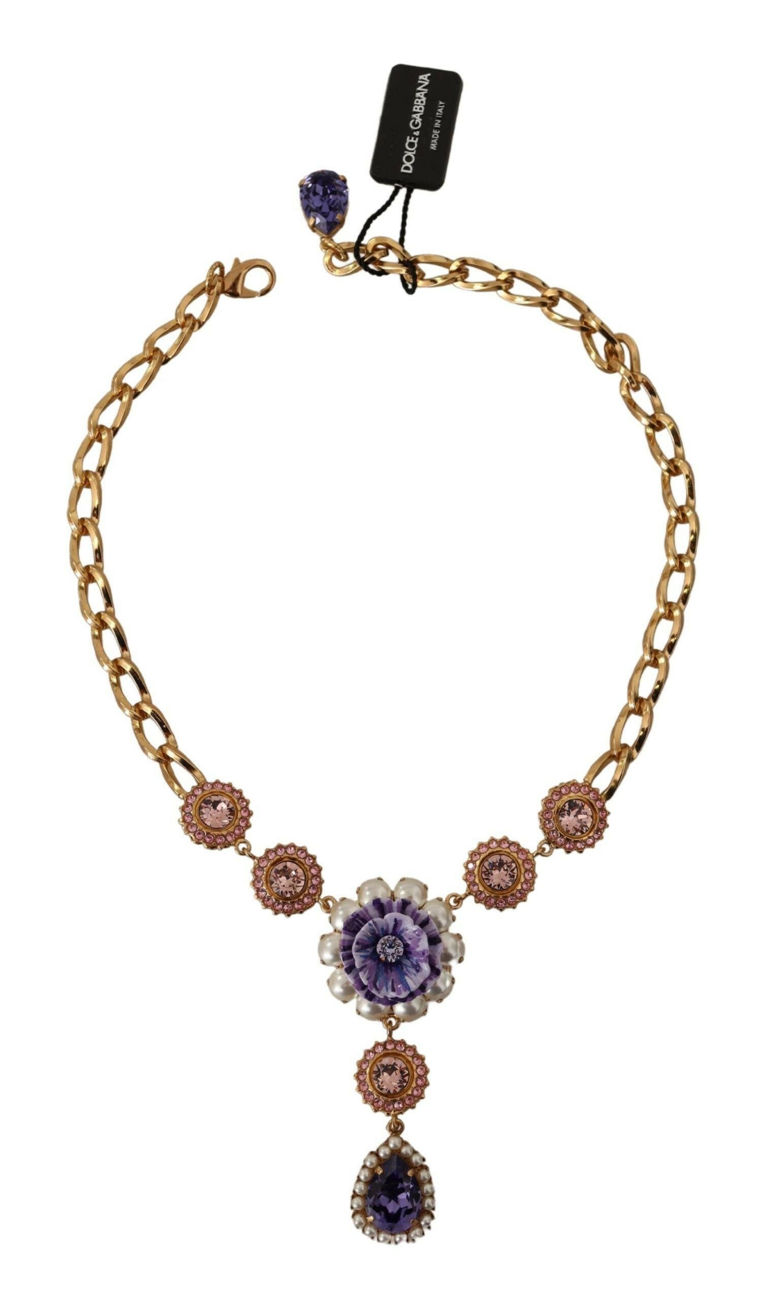 Dolce & Gabbana Gold Brass Crystal Purple Pink Pearl Pendants Necklace -   -  Dolce & Gabbana. Dolce & Gabbana Gold Brass Crystal Purple Pink Pearl Pendants Necklace -   -  Dolce & Gabbana.