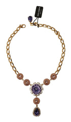 Dolce & Gabbana Gold Brass Crystal Purple Pink Pearl Pendants Necklace -   -  Dolce & Gabbana.