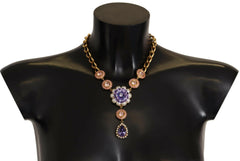 Dolce & Gabbana Gold Brass Crystal Purple Pink Pearl Pendants Necklace -   -  Dolce & Gabbana.