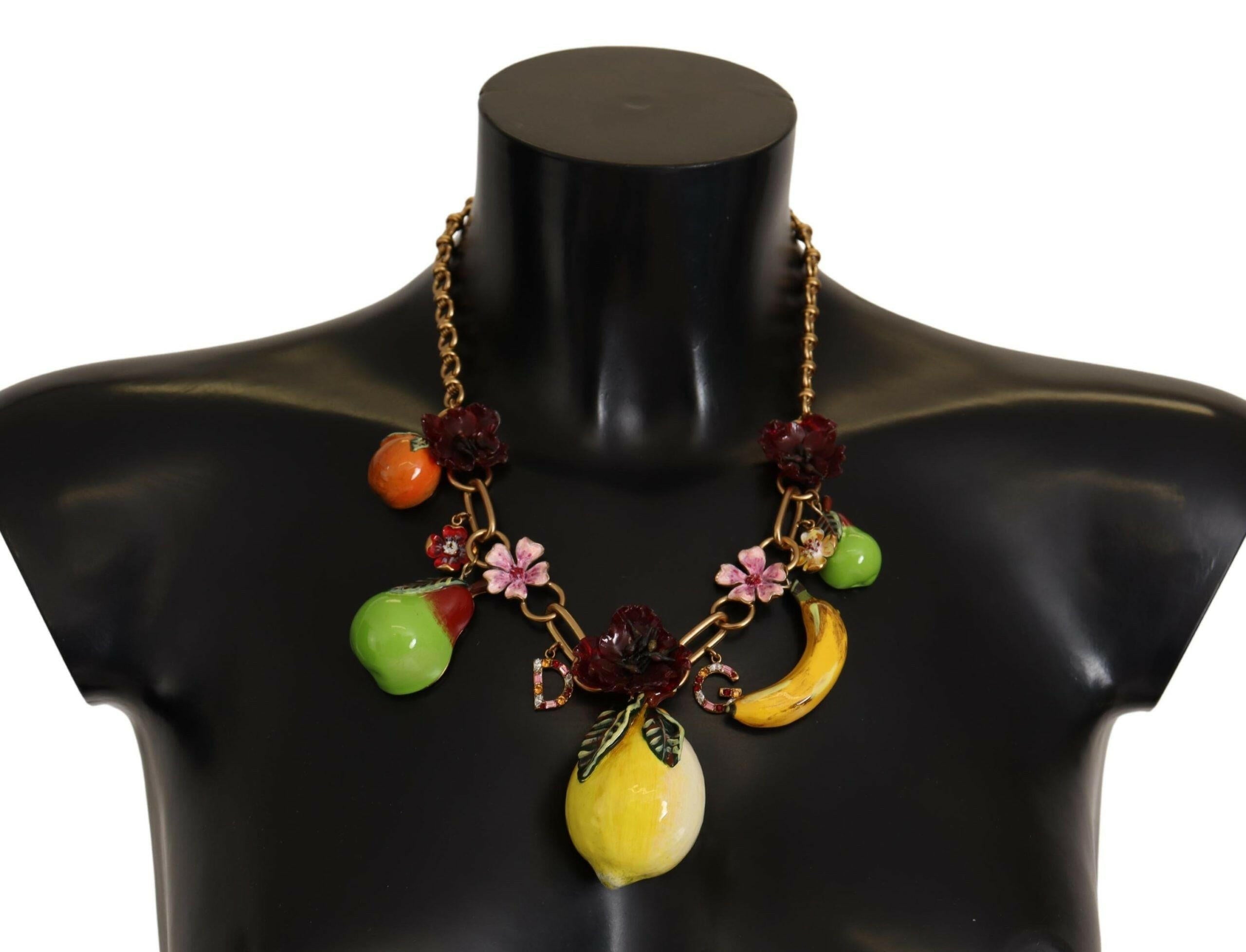 Dolce & Gabbana Gold Brass Sicily Fruits Roses Statement Necklace -   -  Dolce & Gabbana.