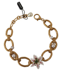 Dolce & Gabbana Gold White Lily Floral Chain Statement Necklace -   -  Dolce & Gabbana.