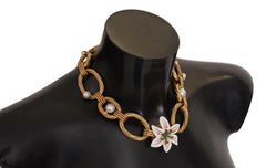 Dolce & Gabbana Gold White Lily Floral Chain Statement Necklace -   -  Dolce & Gabbana.
