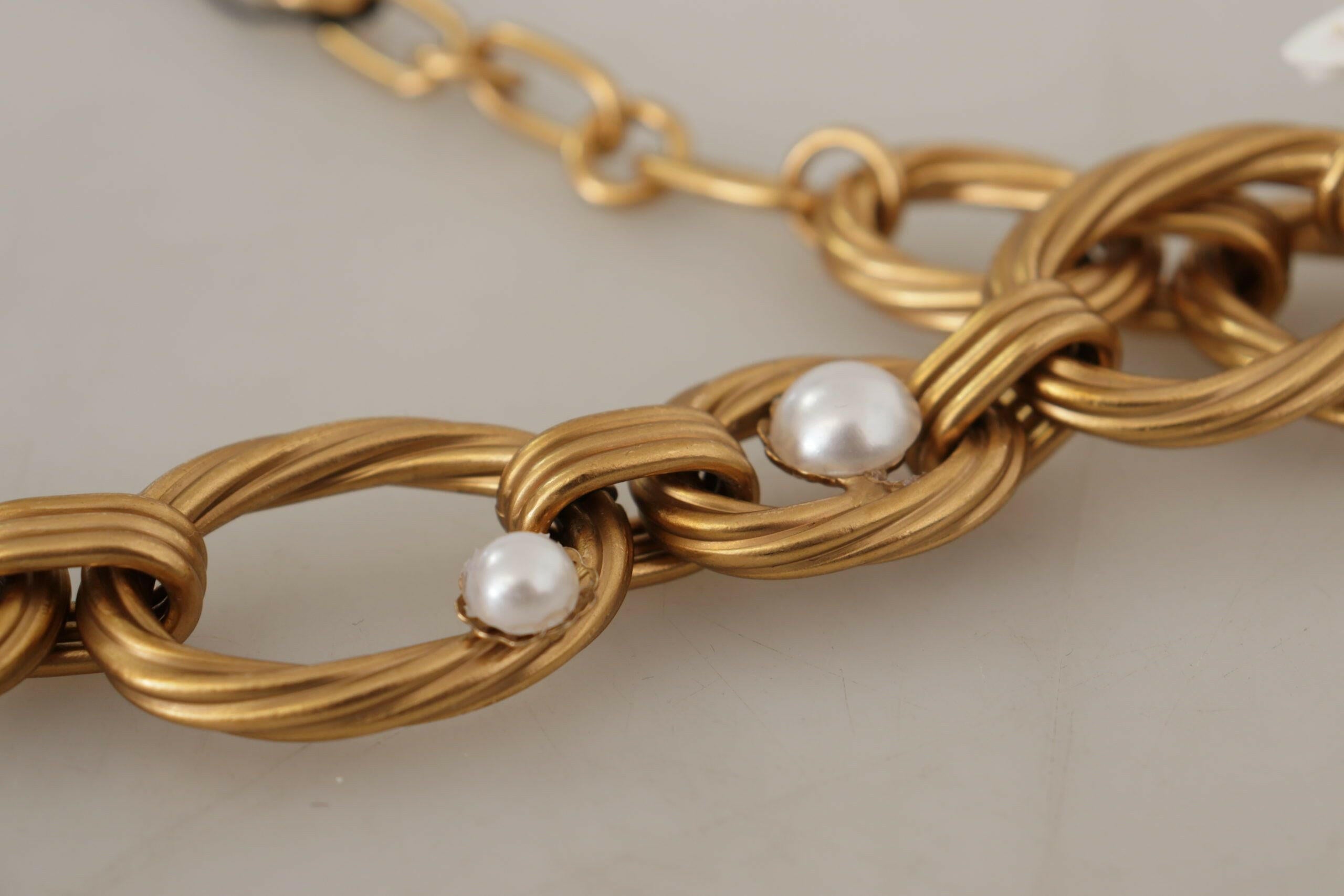 Dolce & Gabbana Gold White Lily Floral Chain Statement Necklace -   -  Dolce & Gabbana. Dolce & Gabbana Gold White Lily Floral Chain Statement Necklace -   -  Dolce & Gabbana.