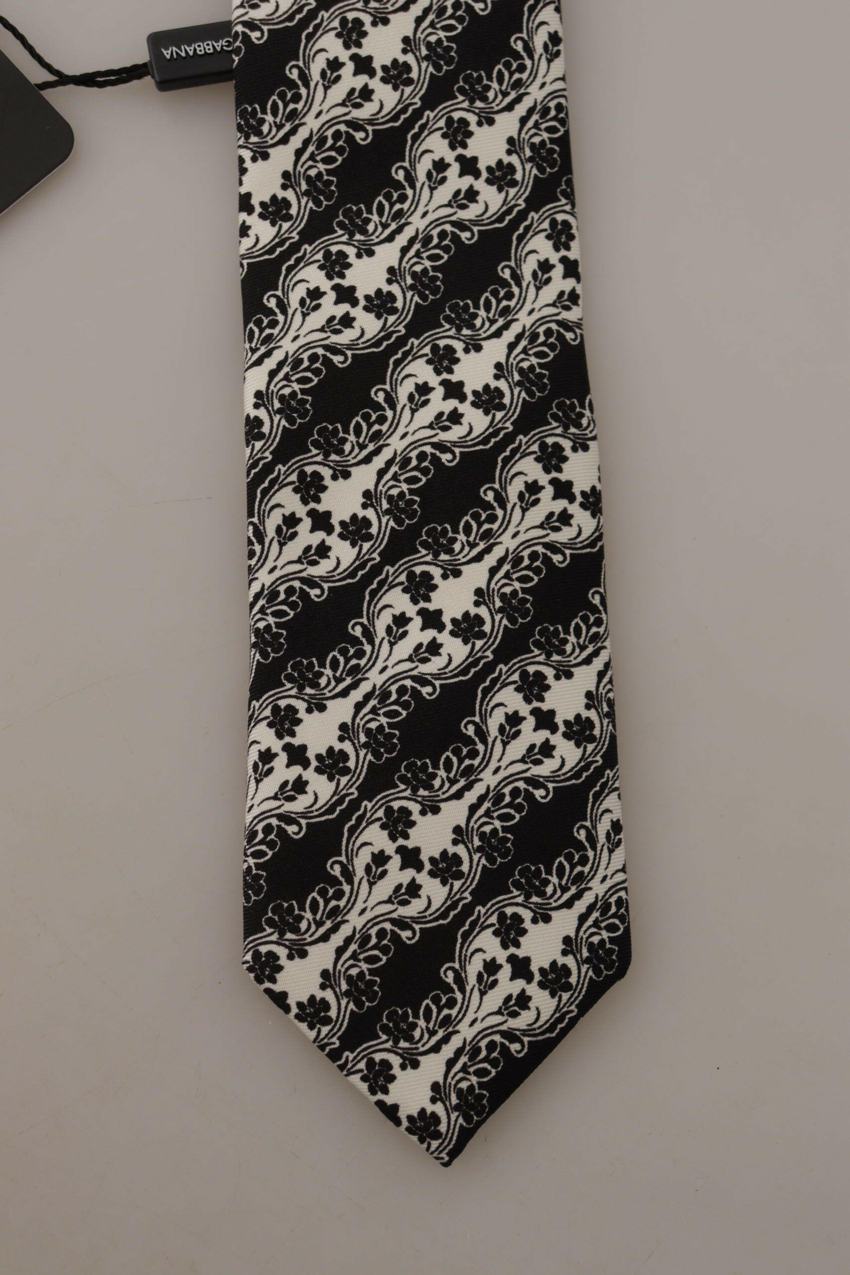 Dolce & Gabbana Black White Flower 100% Silk Print Adjustable Accessory Tie -  Neckties, Men -  Dolce & Gabbana. Dolce & Gabbana Black White Flower 100% Silk Print Adjustable Accessory Tie -  Neckties, Men -  Dolce & Gabbana.