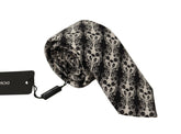 Dolce & Gabbana Black White Flower 100% Silk Print Adjustable Accessory Tie -  Neckties, Men -  Dolce & Gabbana.