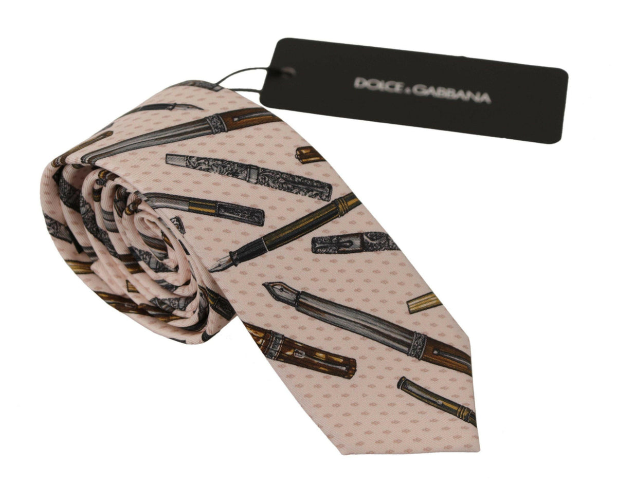 Dolce & Gabbana Pink Pen Dots Print 100% Silk Adjustable Neck Accessory Tie -  Neckties, Men -  Dolce & Gabbana.