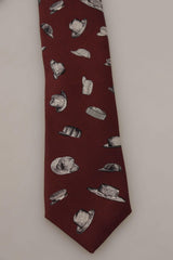 Dolce & Gabbana Maroon Hat Pattern 100% Silk Adjustable Accessory Tie -  Neckties, Men -  Dolce & Gabbana.